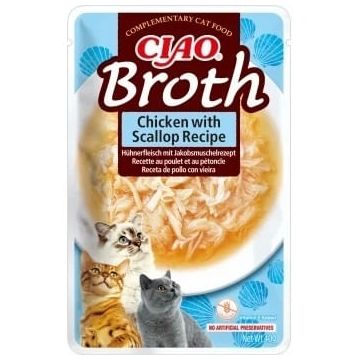 INABA Ciao Broth , Pui și Scoici, plic hrană umedă fără cereale pisici, (în supă), 40g