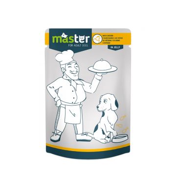 MASTER, XS-S, Pui, plic hrană umedă câini, (în aspic), 80g