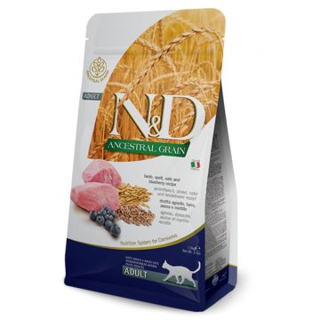 N&D Ancestral Grain, Miel și afine, hrană uscată conținut redus cereale pisici, 10kg