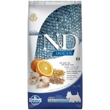 N&D Ocean Adult Mini, XS-S, Cod și Protocală, hrană uscată fără cereale câini, 7kg