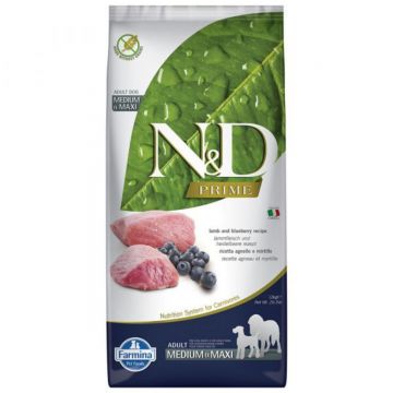 N&D Prime Adult Medium/Maxi, M-XL, Miel și afine, hrană uscată fără cereale câini, 12kg