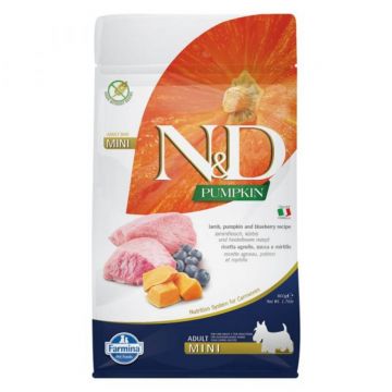 N&D Pumpkin Adult Mini, XS-S, Miel și afine, hrană uscată fără cereale câini, 800g