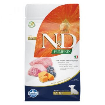 N&D Pumpkin Puppy Mini, XS-S, Miel și afine, hrană uscată fără cereale câini junior, 800g