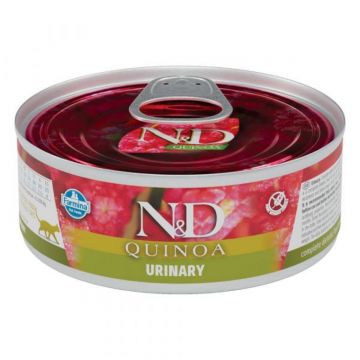 N&D Quinoa Adult Urinary, Rață, conservă hrană umedă fără cereale pisici, sistem urinar, (în sos), 80g