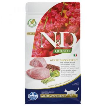 N&D Quinoa Controlul Greutatii, Miel, hrană uscată fără cereale pisici, obezitate, 1.5kg