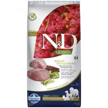 N&D Quinoa Controlul Greutatii, Miel, XS-XL, hrană uscată fără cereale câini, obezitate, 7kg