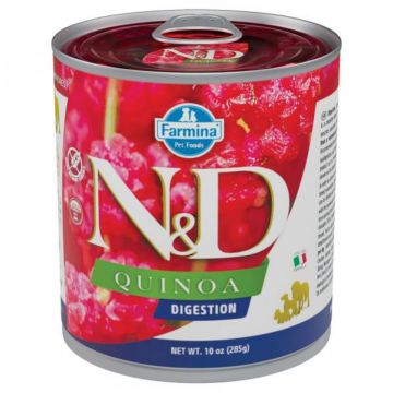 N&D Quinoa Digestive, XS-XL, Miel și Pește, conservă hrană umedă fără cereale câini, sistem digestiv, (în sos), 285g