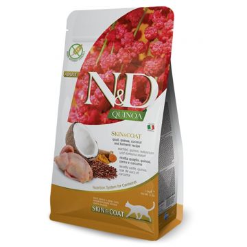 N&D Quinoa Skin & Coat, Prepeliță, hrană uscată fără cereale pisici, piele & blană, 1.5kg
