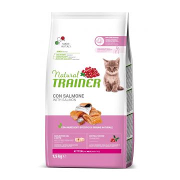 NATURAL TRAINER Kitten, Somon, hrană uscată pisici junior, 1.5kg
