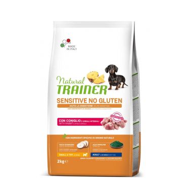 NATURAL TRAINER Sensitive No Gluten, XS-S, Iepure, hrană uscată monoproteică câini, sistem digestiv, 2kg