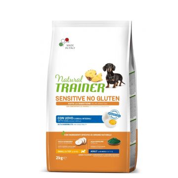 NATURAL TRAINER Sensitive No Gluten, XS-S, Ou, hrană uscată monoproteică câini, sistem digestiv, 2kg