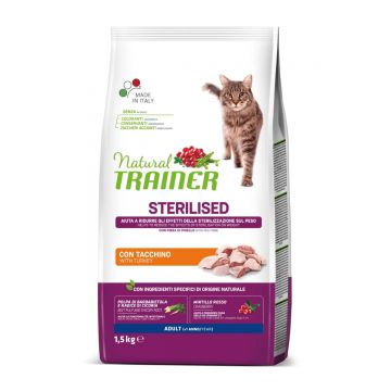 NATURAL TRAINER Sterilised, Curcan, hrană uscată pisici sterilizate, 1.5kg