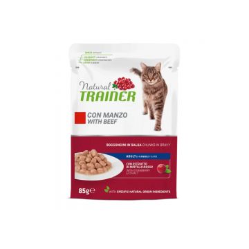 NATURAL TRAINER, Vită, plic hrană umedă pisici, (în sos), 85g NATURAL TRAINER, Vită, plic hrană umedă pisici, (în sos), 85g