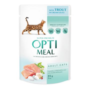 OPTIMEAL, Păstrăv, plic hrană umedă pisici, (în sos), 85g