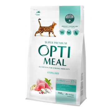 OPTIMEAL Sterilised, Curcan cu Ovăz, hrană uscată pisici sterilizate OPTIMEAL Sterilised, Curcan, hrană uscată pisici sterilizate, 700g