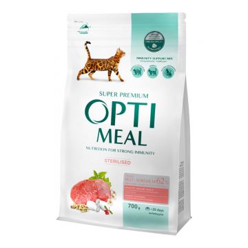 OPTIMEAL Sterilised, Vită cu Sorg, hrană uscată pisici sterilizate OPTIMEAL Sterilised, Vită, hrană uscată pisici sterilizate, 700g