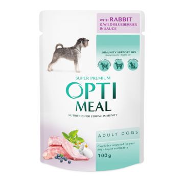 OPTIMEAL, XS-XL, Iepure și afine, plic hrană umedă câini, (în sos), 100g