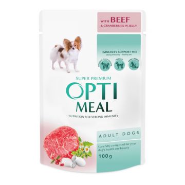 OPTIMEAL, XS-XL, Vită, plic hrană umedă câini, (în aspic), 100g