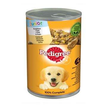 PEDIGREE Junior, Pui, conservă hrană umedă câini junior, (în aspic), 400g