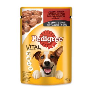 PEDIGREE Vital Protection Adult, Vită și Miel, hrană umedă câini, (în sos) PEDIGREE Vital Protection Adult, Vită și Miel, plic hrană umedă câini, (în sos), 100g