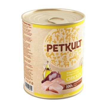 PETKULT Grain Free Adult, Pui, conservă hrană umedă fără cereale câini, 800g