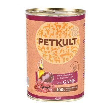 PETKULT Grain Free Adult, Vânat, conservă hrană umedă fără cereale câini, 800g