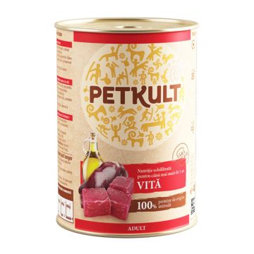 PETKULT Grain Free Adult, Vită, conservă hrană umedă fără cereale câini, 400g