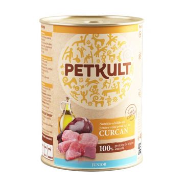 PETKULT Grain Free Junior, Curcan, conservă hrană umedă fără cereale câini junior, 400g