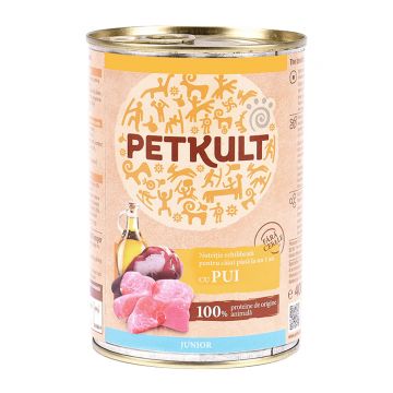 PETKULT Grain Free Junior, Pui, conservă hrană umedă fără cereale câini junior, 800g