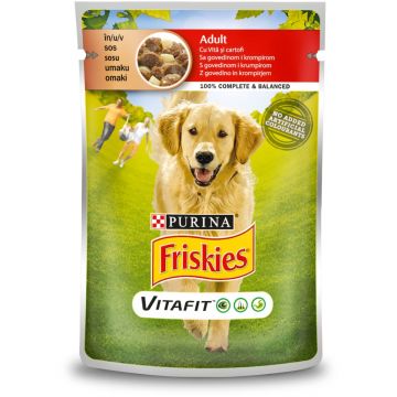 PURINA Friskies Adult, Vită cu Cartofi, plic hrană umedă câini, (în sos), 100g