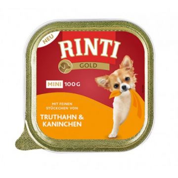 RINTI Gold, XS-S, Curcan și Iepure, conservă hrană umedă fără cereale câini, (pate), 100g