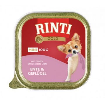 RINTI Gold, XS-S, Rață și Pui, conservă hrană umedă fără cereale câini, (pate), 100g