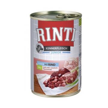 RINTI Junior, XS-XL, Vită, conservă hrană umedă fără cereale câini junior, (în suc propriu), 400g