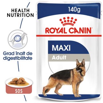 Royal Canin Maxi Adult, hrană umedă câini, (în sos) Royal Canin Maxi Adult, plic hrană umedă câini, (în sos), 140g