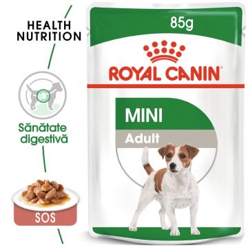 Royal Canin Mini Adult, hrană umedă câini, (în sos) Royal Canin Mini Adult, plic hrană umedă câini, (în sos), 85g
