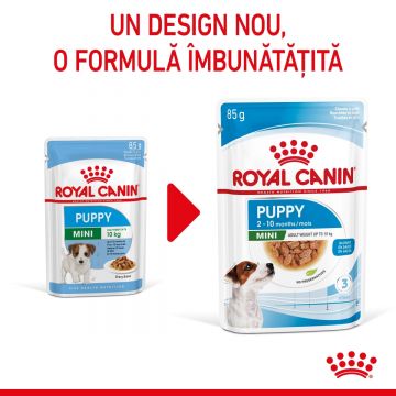 Royal Canin Mini Puppy, hrană umedă câini junior (în sos) ROYAL CANIN Mini Puppy, bax hrană umedă câini junior, (în sos), 85g x 12