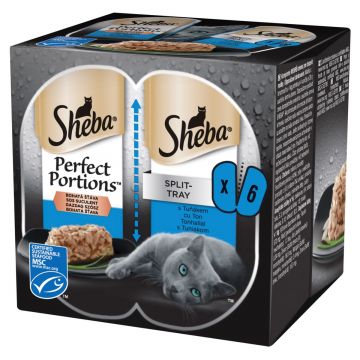 SHEBA Perfect Portions, Ton, tăviță hrană umedă pisici, (în sos), 37.5g x 6