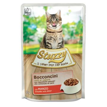 STUZZY Chunks, Vită, plic hrană umedă pisici, (în sos), 85g