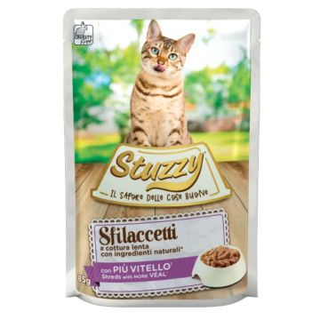 STUZZY Shreds, Vițel, plic hrană umedă pisici, (în sos), 85g