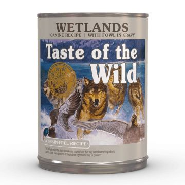 TASTE OF THE WILD Wetlands, Rață, conservă hrană umedă fără cereale câini, (în sos), 390g