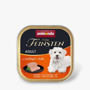 VOM FEINSTEN, XS-M, Pasăre și Vită, tăviță hrană umedă fără cereale câini, apetit capricios, (pate), 150g