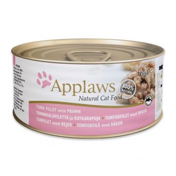 APPLAWS, File Ton și Creveți, conservă hrană umedă pisici, (în supă), 156g