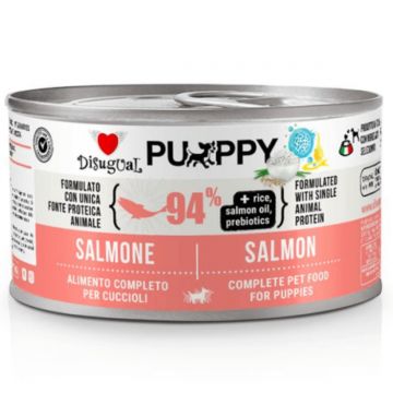 DISUGUAL Monoprotein Puppy, XS-XL, Somon, conservă hrană umedă monoproteică câini junior, (pate), 150g