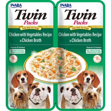 INABA Churu Dog Twin, XS-XL, Pui și Legume, hrană umedă fără cereale câini, (în supă) INABA Churu Dog Twin, XS-XL, Pui și Legume, plic hrană umedă fără cereale câini, (în supă), 80g