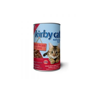 KIRBY CAT, Vită, conservă hrană umedă pisici, (în sos), 415g