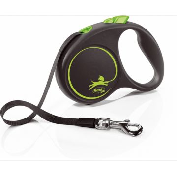 Lesa pentru caini Black design banda, Flexi, Retractabil, Pana la 15 kg, S, 5 metri, Verde la reducere