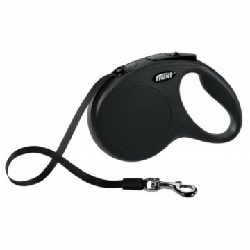 Lesa pentru caini New Classic banda, Flexi, Retractabil, Pana la 15 kg, S, 5 metri, Negru la reducere