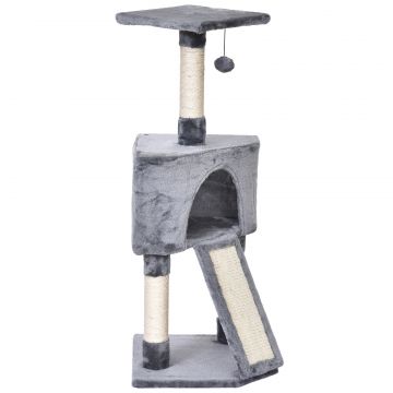 PawHut Cat Tree pana la 5 kg, Franghie Sisal, Gri 40x40x98cm