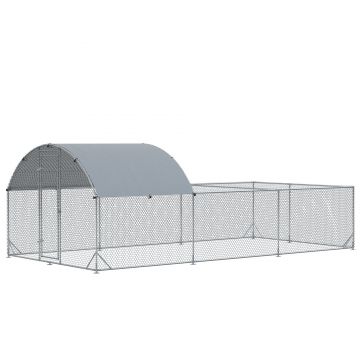 PawHut Gard de Exterior din Otel pentru Gaini 570x280cm, Cotet pentru Iepuri si Rate cu Folie de Acoperire din PE Anti-UV