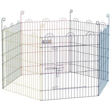 Gard pentru Caini cu 6 Panouri cu Inchidere cu Zavor, Gard pentru Caini Talie Medie din Metal, Ø120x60 cm, Multicolor PawHut | Aosom RO